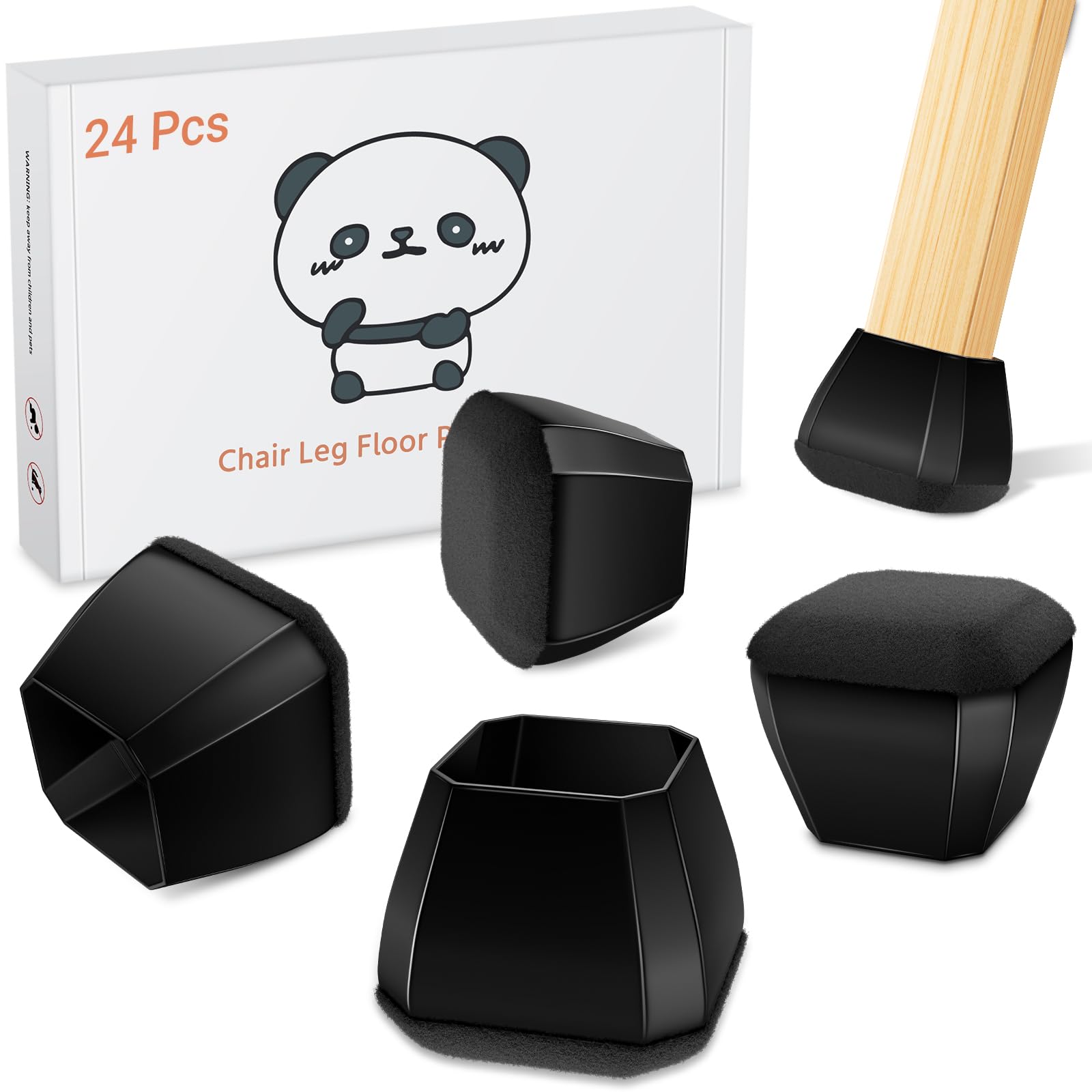 Meldel Square Chair Leg Floor Protectors Medium 24PCS - Black Furniture Felt Silicone Integrated Chair Foot Covers/Rubber - Protect Floors from Scratches,Reduce Noise