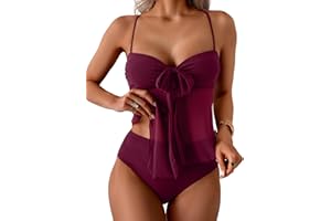 B2prity Womens Mesh Tankini Swimsuits Flowy Two Piece Bathing Suit V Neck Tie Knot Swim Top with High Waisted Bottom