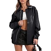 Moreone Womens Oversized Leather Jackets Faux Motorcycle Biker Bomber Zip Up Coats Fall Outfits Fashion Clothes 2025