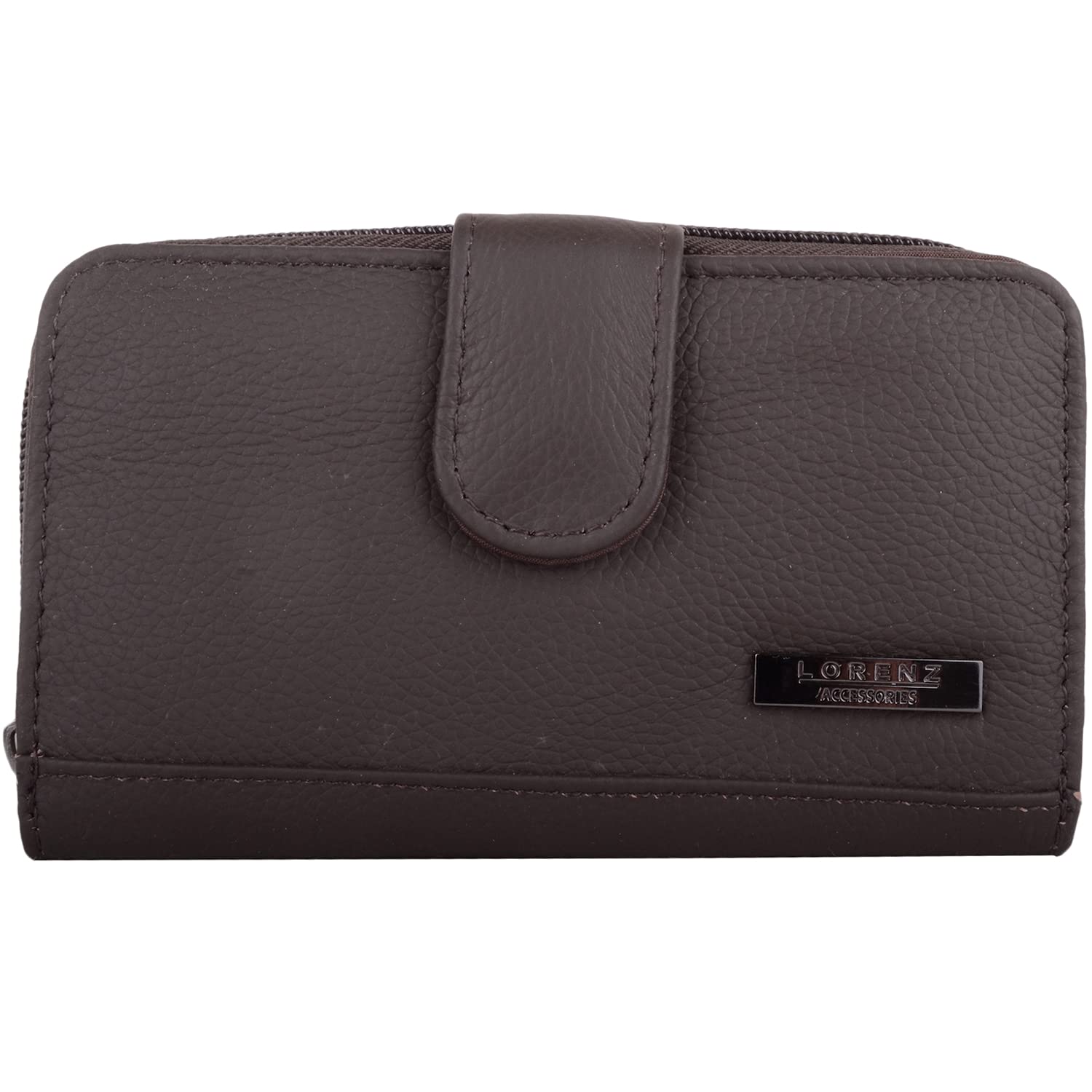 Womens Leather RFID Protected Bi-Fold Money Coin Notes Credit Card Holder Purse Wallet - Dark Brown