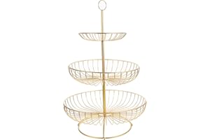 jojofuny 3-tier Iron Fruit Basket Large Metal Countertop Fruit Stand Kitchen Storage Rack Gold