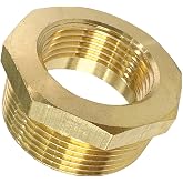 JENSWILL 1-1/2" NPT Male x 1" NPT Female Brass Reducer Hex Bushing Threaded Pipe Fitting Reducing Adapter Pack of 1