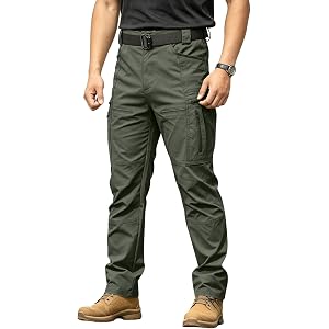 Shiketong Cargo Pants for Men Ripstop 10 Pocket Breathable Trousers Relaxed Outdoor Tactical Pants for Fishing Construction