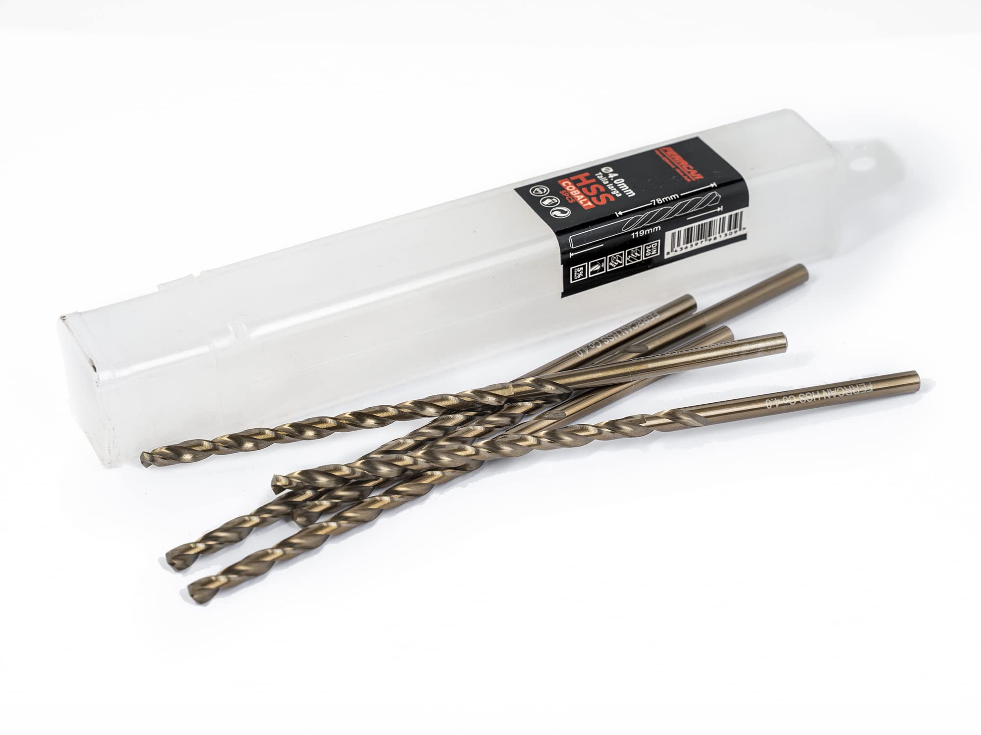 Ferrcan Metal Drill Bits HSS DIN340 Long Size M35 5% Cobalt for Drilling in Stainless Steel, Iron and Other Metals (Pack of 5) (4mm)