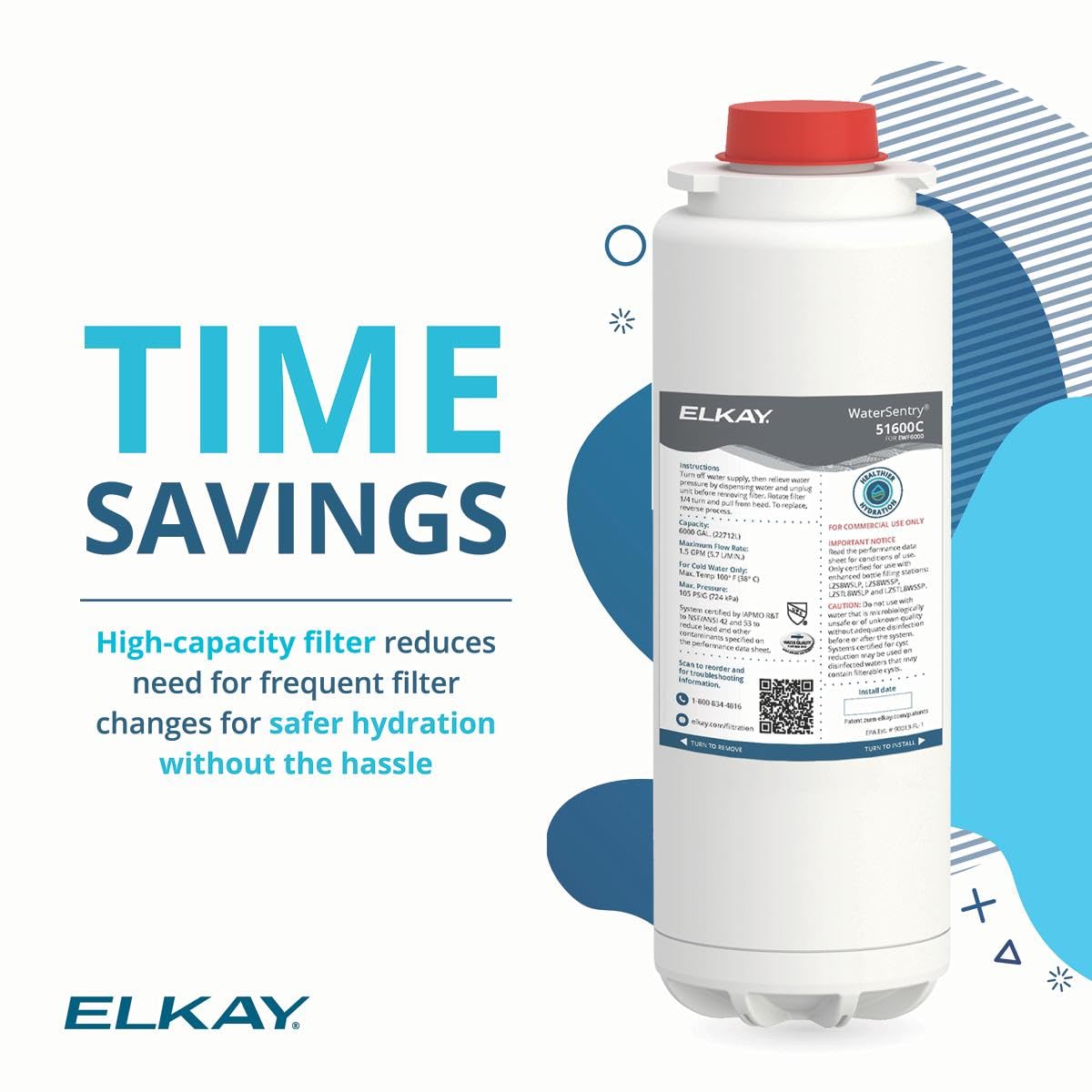 Elkay WaterSentry 51600C Lead + Microplastics NSF/ANSI Certified High-Capacity Filter (Enhanced Bottle Fillers), White