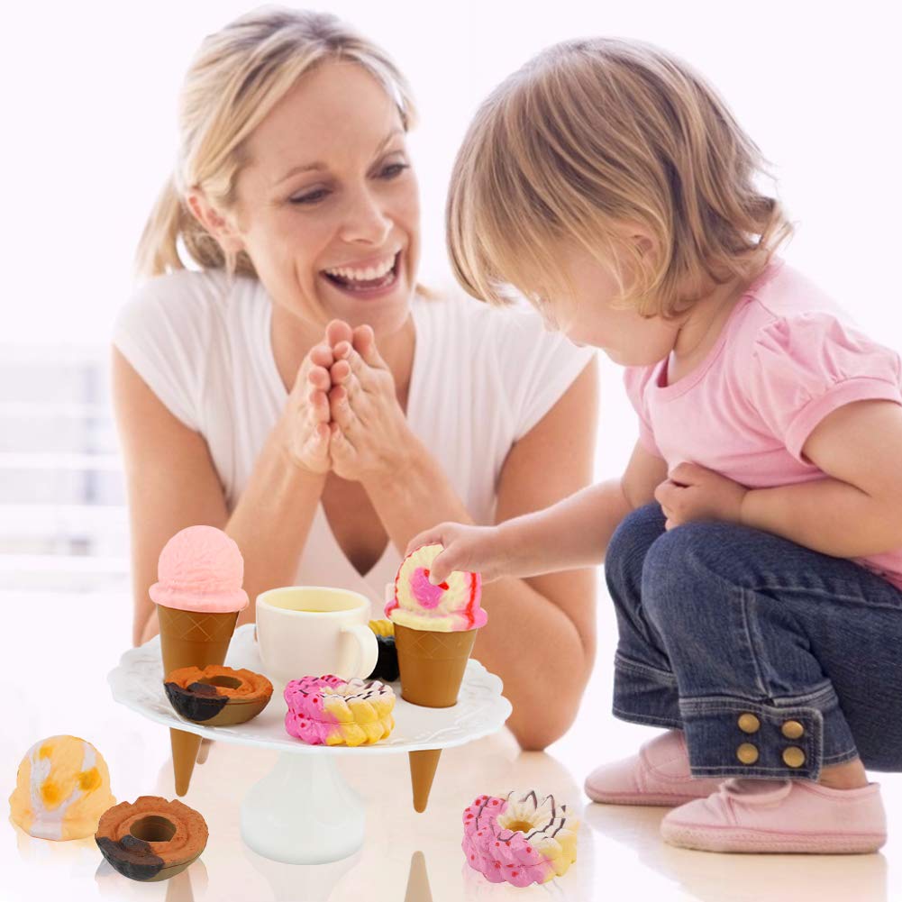 MCPINKY Pretend Play Food Set，Pretend Ice Cream Tower Balance Game Donuts Stacking Toy Play Kitchen Tea Set Educational Gifts for Boys Girls Kids