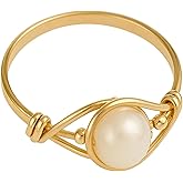 Handmade Gold Filled Wire Wrapped Ring with Fresh Water Pearl, Gold & Silver