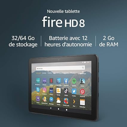 Tablette Fire HD 8, écran HD 8" (20,3 cm), 32 Go (Noir), Avec publicités: Amazon.fr
