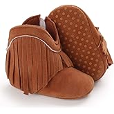 SOFMUO Baby Girls Cowboy Tassel Boots with Side Zipper Moccasins Non Slip Infant Booties Suede Toddler First Walker Shoes