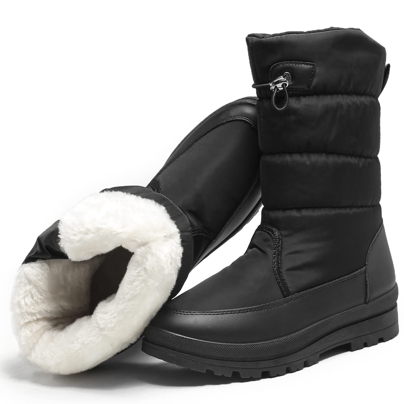 Photo 1 of HYPOCRUTE Women's Warm Snow Boots with Fur Lined Black and White Wide Winter Boots Water-resistant Mid Calf Boots for Hiking,Working,Outdoors(Black US8) eur size 39 