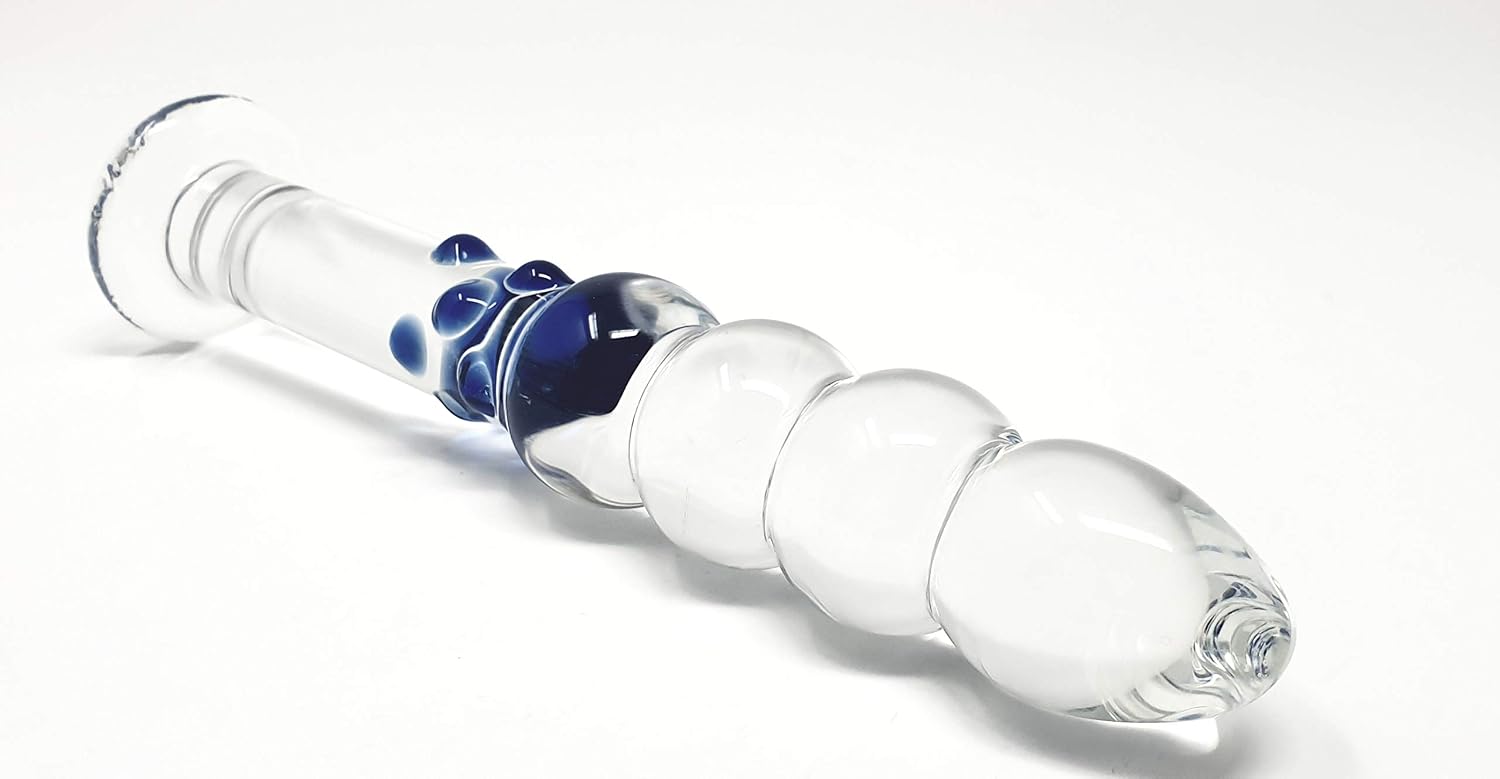 PleasureBox Sex Toy Sensual Glass Dildo, 18 cm, Beaded Shaft - Image 5