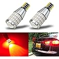 iBrightstar 9-30V Flashing Strobe Blinking Brake Lights 912 921 W16W T15 906 LED Bulbs with Projector Replacement for Tail 3rd Brake Stop Lights, Brilliant Red