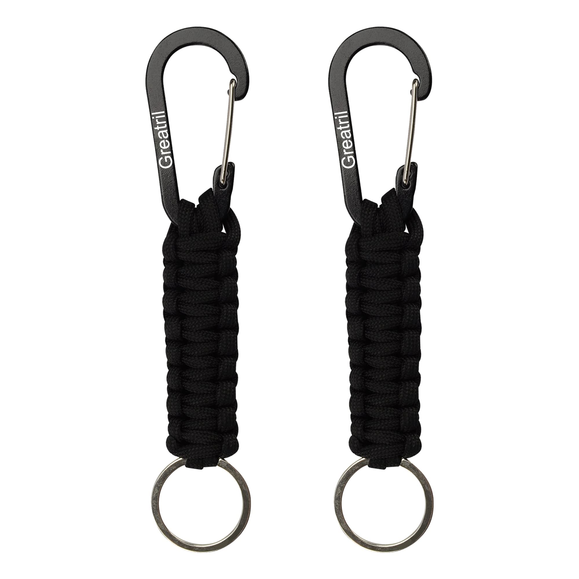GREATRIL Keychain Keyring with Carabiner Paracord Key Chain Hanger Carabiners Clips for Outdoor Boys/Girls/Men/Women (2 Black)
