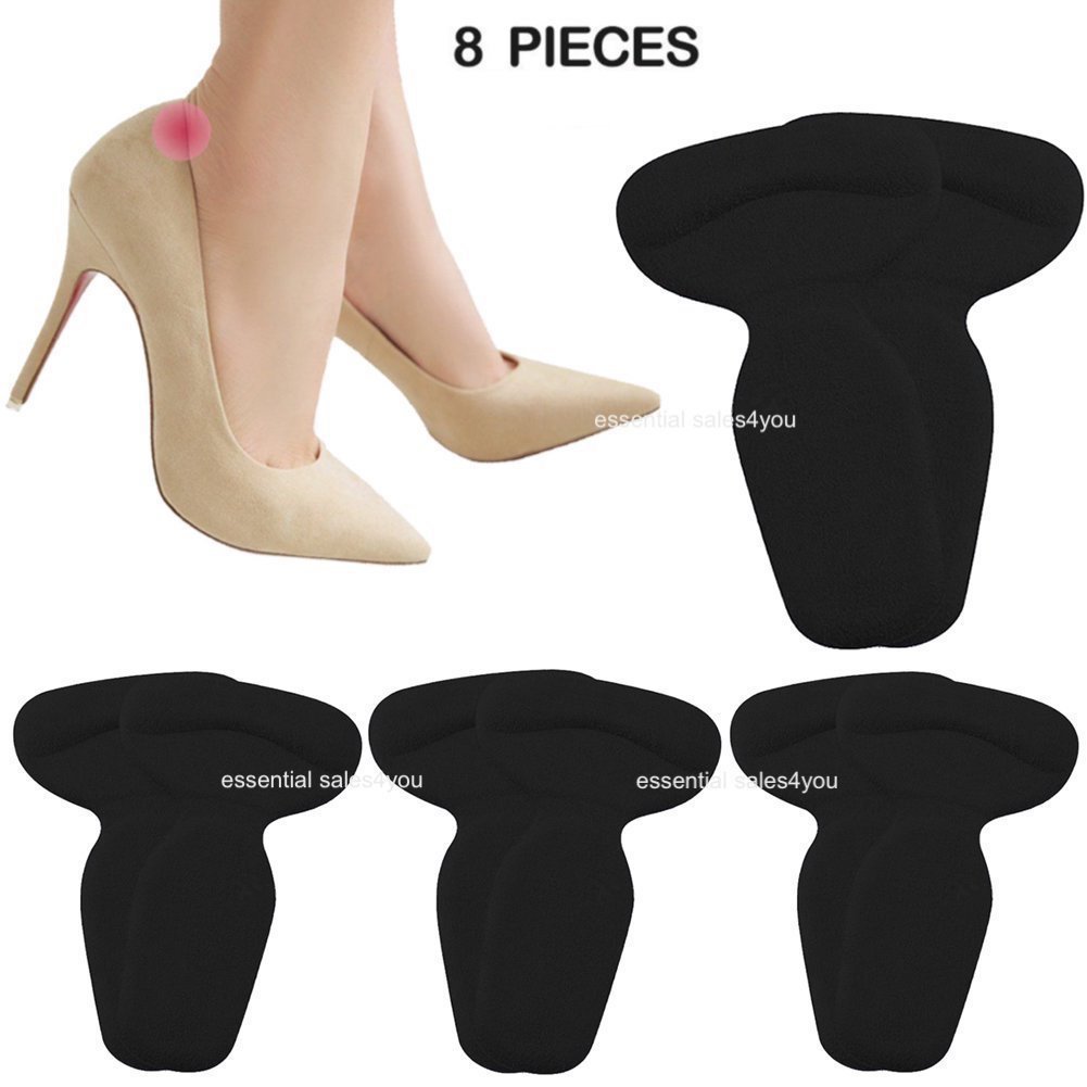 High Heel Pads (8 pcs) - High Heel Inserts, Heel Grips, Anti Slip Shoe Cushion, Ball of Foot Insoles, High Heel Liner, Heel Snugs for Women - Blister Prevention & Improve Shoes Too Big (Black)