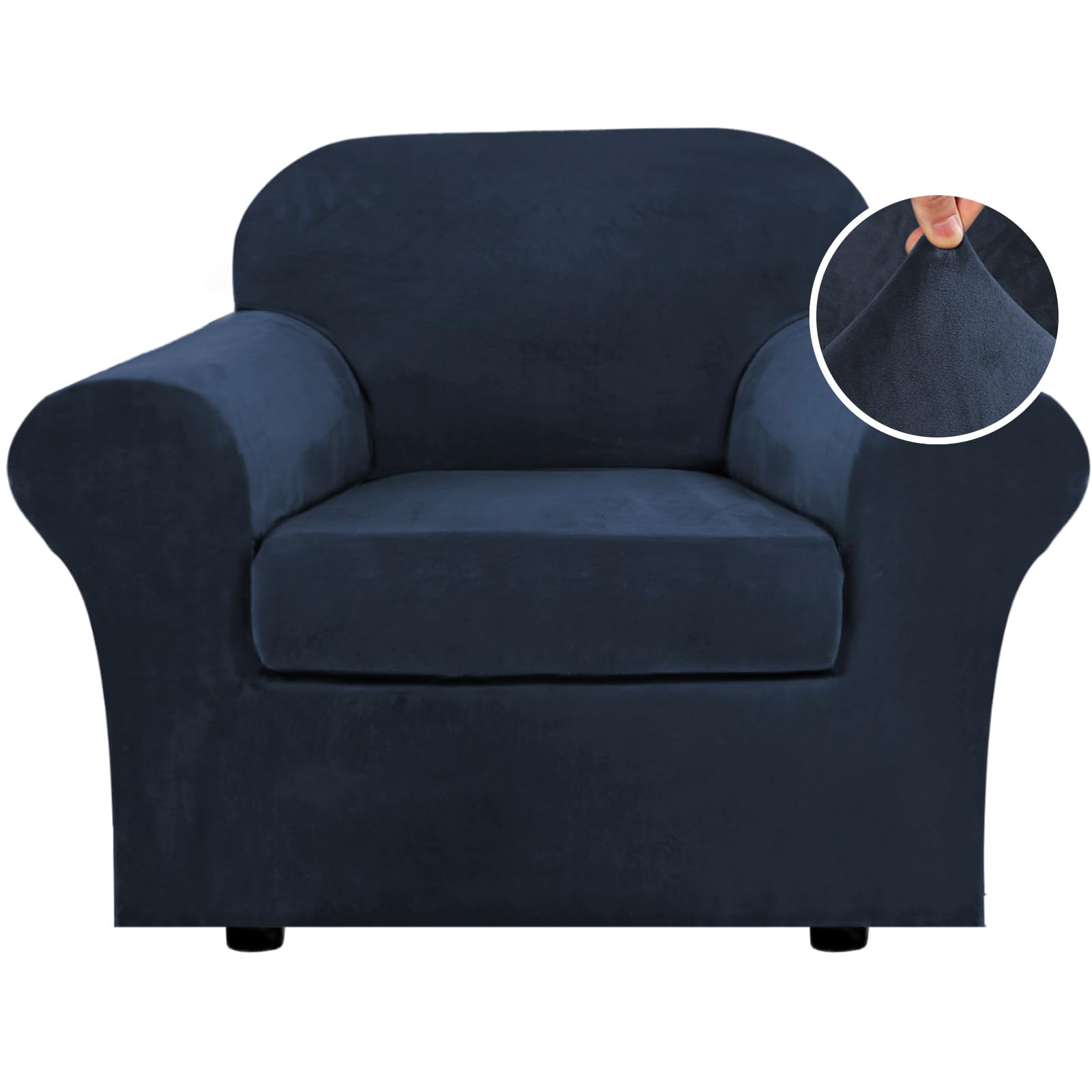 Photo 1 of H.VERSAILTEX Rich Velvet Stretch 2 Piece Cover Chair Slipcover Sofa Cover Furniture Protector Couch Soft with Elastic Bottom Chair Couch Cover with Arms Width Up to 49 Inch(Chair,Navy)