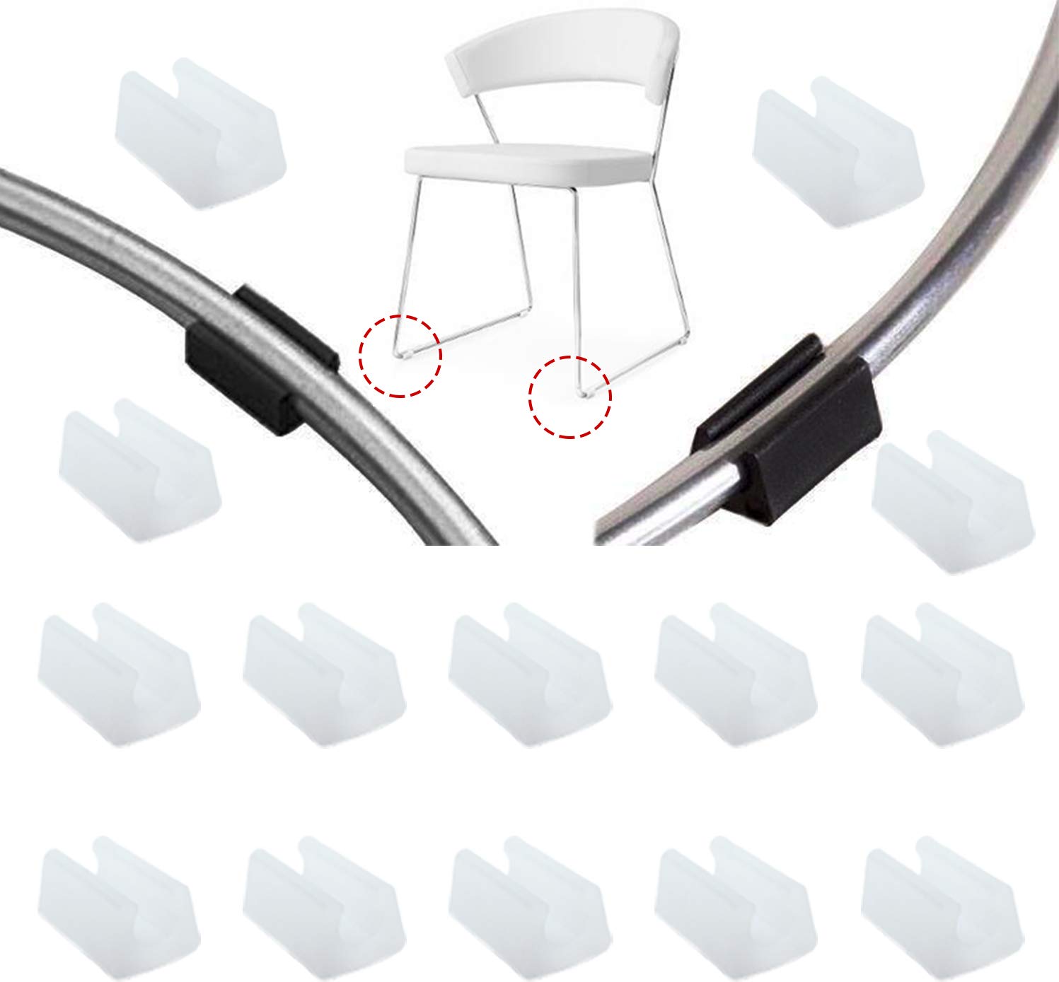 YouU 10mm Plastic Chair Foot Floor Glides Tubing Caps Cover Protector Furniture Foot Rectangle Shaped Non-Slip Chair Leg Tip Protectors White（Suitable for diameter 9-11mm）15 pcs