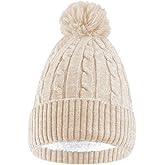 WUYOJUXA Womens Winter Knitted Beanie Hat Warm Beanie Cap for Men Women with Faux Fur Pompom Unisex Fashion Knit Cuffed Cap