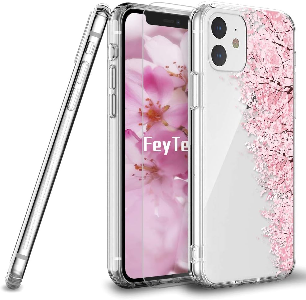Feyten Case for iPhone 11 with Screen Protector,Clear Women Floral Flower Pattern Design Soft & Flexible TPU Ultra-Thin Shockproof Cover Cases for Apple iPhone 11 (6.1 Inches) (Flower#10)