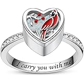 925 Sterling Silver Red Cardinal Urn Rings for Women Hold Loved Ones Ashes Memorial Ring Keepsake Cremation Jewelry for Ashes