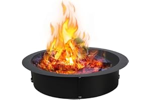 FORJAMINT Outdoor Fire Pit Ring 42 inch Fire Ring for Outside Fire Pit, 2.0mm Thick Metal Steel Duty Solid Round Fire Pit Insert, for Outside DIY Campfire Ring Above or In-ground (Black, 36×42 inch)