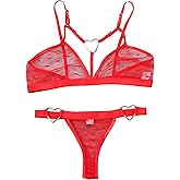 CZRHGG Lingerie for Women, Sexy Lingerie Mesh Sheer Bra and Panty Christmas Valentines Lingerie Red Onesize 2-8