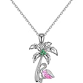 AGNURCADE 925 Sterling Silver Coconut Tree Pendant Necklace Tropical Palm Tree Flamingo Bird Jewelry Necklaces for Women Mother's Day Gifts Valentines Day Necklace