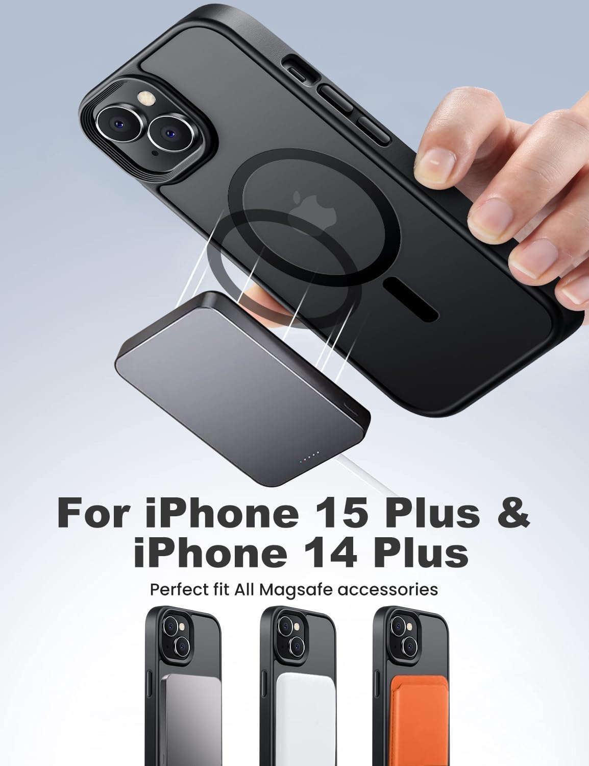 for iPhone 15 Plus&iPhone 14 Plus Phone Case Fits MagSafe 10FT Drop Resistant Matte Skin Feeling Back Cover for iPhone 15 Plus&iPhone 14 Plus Case，Black