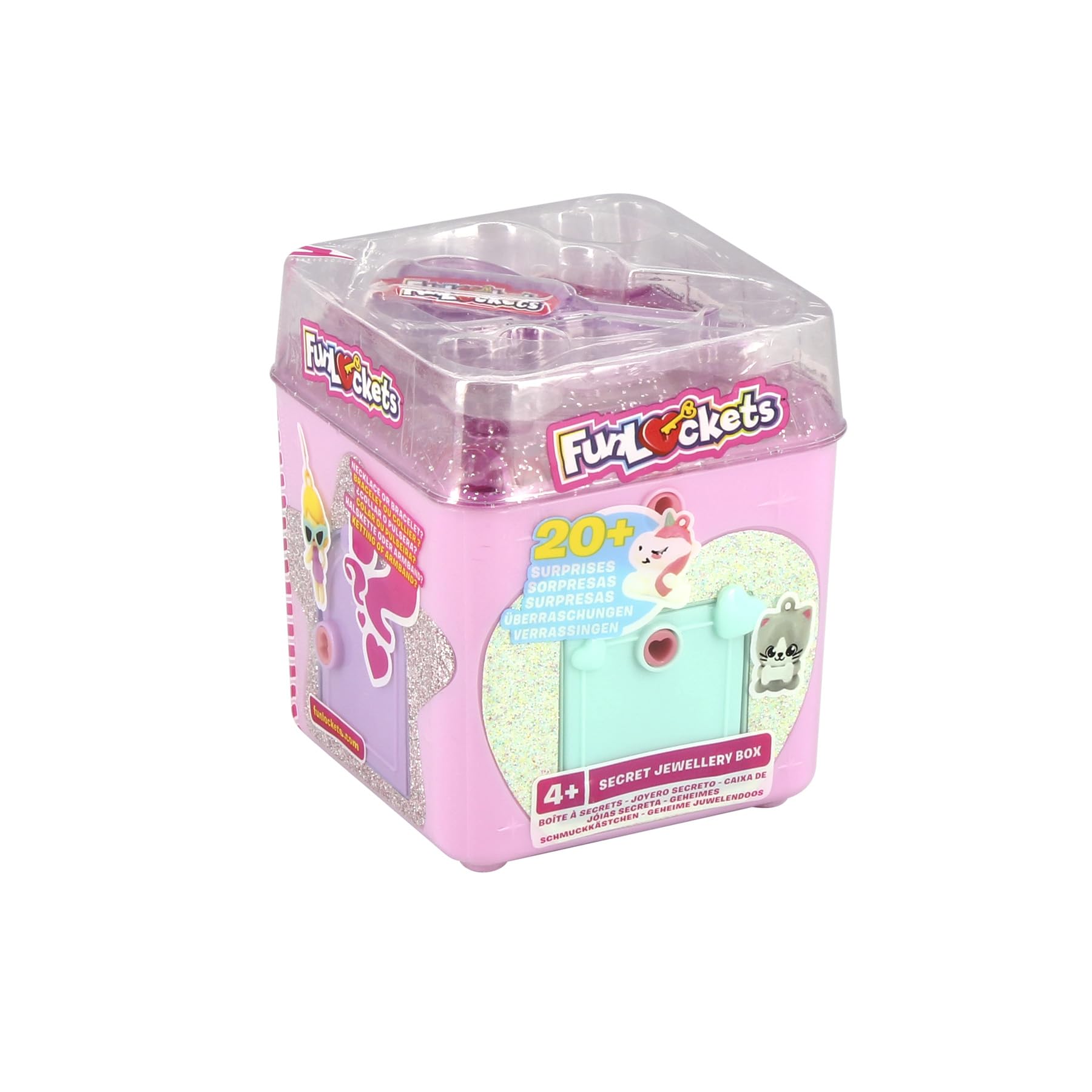FUNLOCKETS, Secret Box with 3D Charms (Random Model), Girl Toy, Escape Game, Surprises, Jewelry, Pink, 4 Years