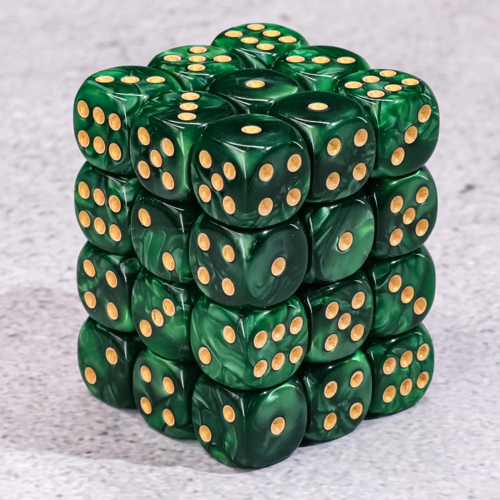 36 of Pack 12MM 6 Sided MINI Dice Set,Pearl Pattern Game Dice Set, 6 Sided Standard Dices for Yahtzee, Bunco or Teaching Math,with Portable Plastic Box(Green Pearl)