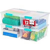 IRIS USA Storage Bins with Lids |Made in USA| 12 Qt - (4-Pack) - Clear | 14"L x 10.88"W x 6.31"H - Sensory Craft Organizers, Plastic Clip Box Totes for Paper, Office, Art &amp; Study Supplies