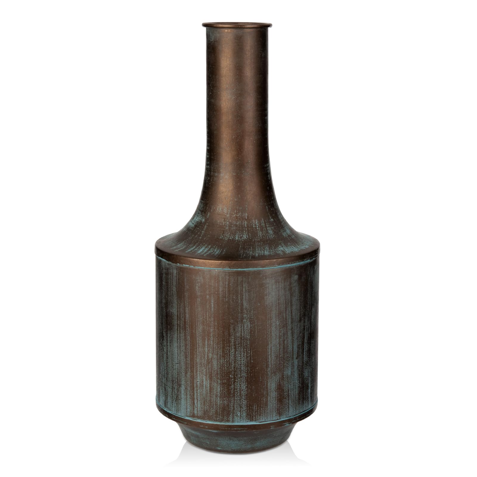 Briful 15" Tall Metal Flower Vase Vintage Blue for Flowers, Rustic Farmhouse Style Galvanized Decorative Whitewashed Tall Vase for Living Room Tabletop Centerpiece Decoration