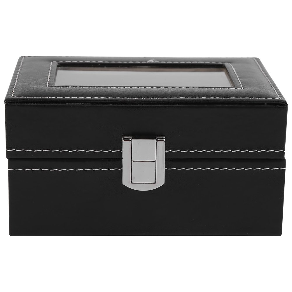 Zerodis Watch Case Box, 3 Slots PU Leather Black Classic Watch Jewellery Display Storage Organizer Box Case With Clear Glass Top