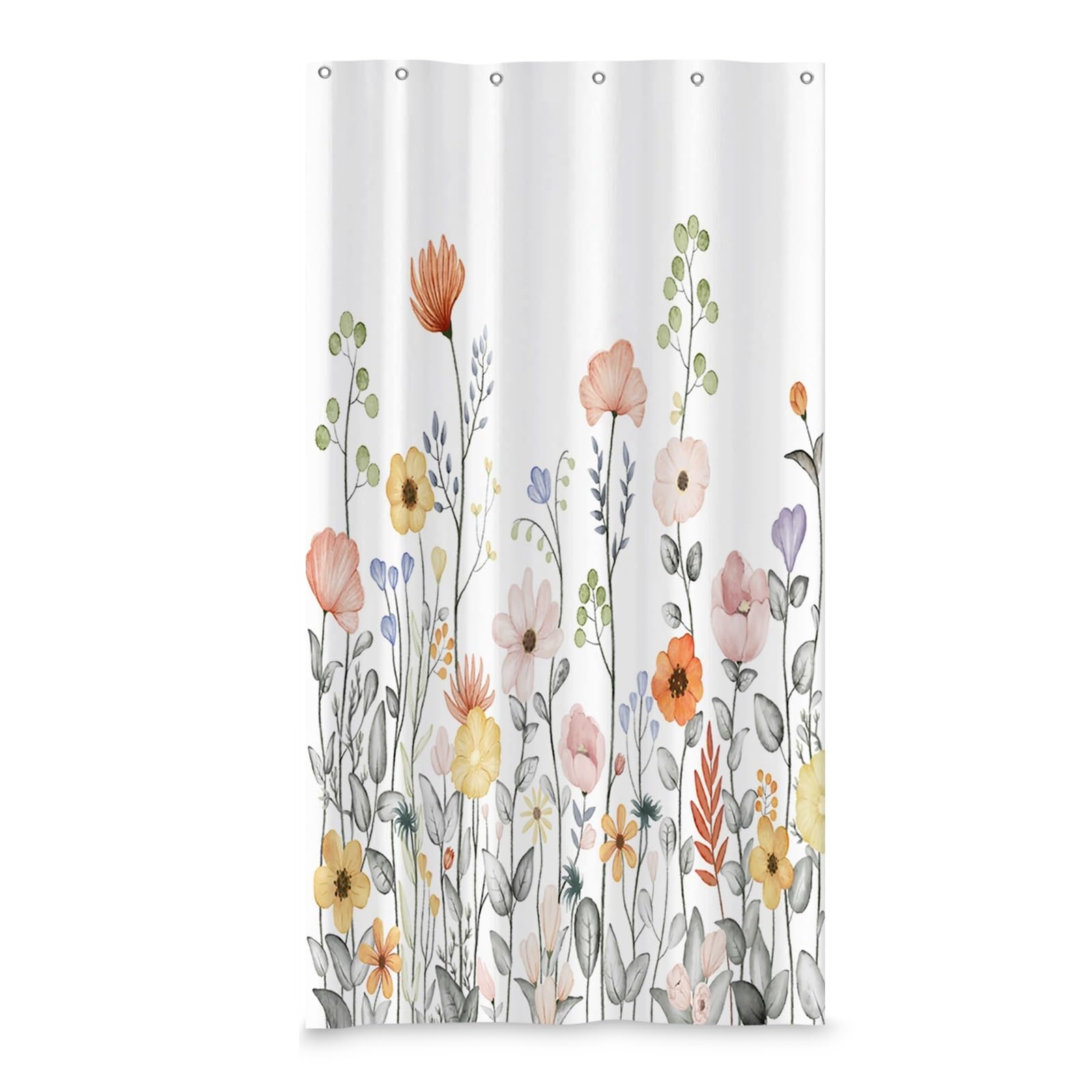 Photo 1 of Yeele 36x72 Inch Floral Shower Curtain Vivid Watercolor Wild Plants Bath Curtains Shower Set Vintage Rustic Nature Spring Bathroom Sets Waterproof Bathroom Curtains with Hooks