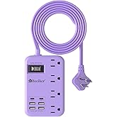 6 USB(2 USB C) Purple Travel Power Strip- 5Ft Lavender Extension Cord with 24W USB Charging Station and 4 Outlets, Purple Desk Accessories with Surge Protector for Cute Kawaii Office Dorm Room