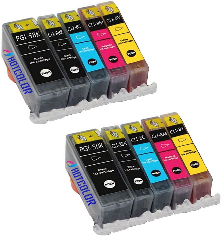 HOTCOLOR PGI-5 CLI-8 (10 Pack) Ink Cartridges Replacement for Inkjet Printers : PIXMA iP3300 iP4200 iP4300 iP4500 iP5200