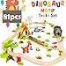 COSSY Dinosaur Theme Wooden Train Set - 81 pcs Railway Tracks & Accessories, Magnetic Trains Cars for Toddlers & Older Kids (Large)