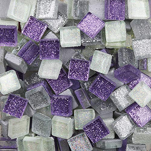 Mixed Color Mosaic Tiles Mosaic Glass Pieces Square Glitter Crystal Mosaic Tiles for DIY Art Craft Decoration 200g,1x1 cm