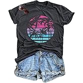 Hawaiian Shirts for Women Palm Trees Beach Graphic Tee Tops Summer Vacation Short Sleeve Tshirt Tops