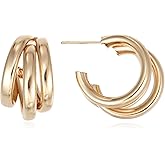 Winssigma Triple Hoop Earrings, Split Hoop Huggie Earrings Trendy Chunky Earrings for Women