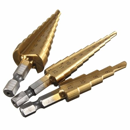 Generic High Quty 3PCs 1 / 4 Inch Hex Shank HSS Titanium Coated Step Drill Bit Set 3-12 / 4-12 / 4-20mm