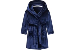 Boys Fleece Robe, Hooded Toddler Soft Fuzzy Bathrobe for Kids 2-16 Years