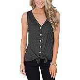Barlver Women Tie Knot Button Down Shirts Summer Henley Tank Tops Casual Sleeveless Blouse Cotton Tunics Tops