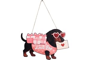 Valentine Dachshund Door Hanger, Wooden Sweet Dog Front Door Sign Decorative Dachshund Hanging Ornament Plaque for Indoor Out