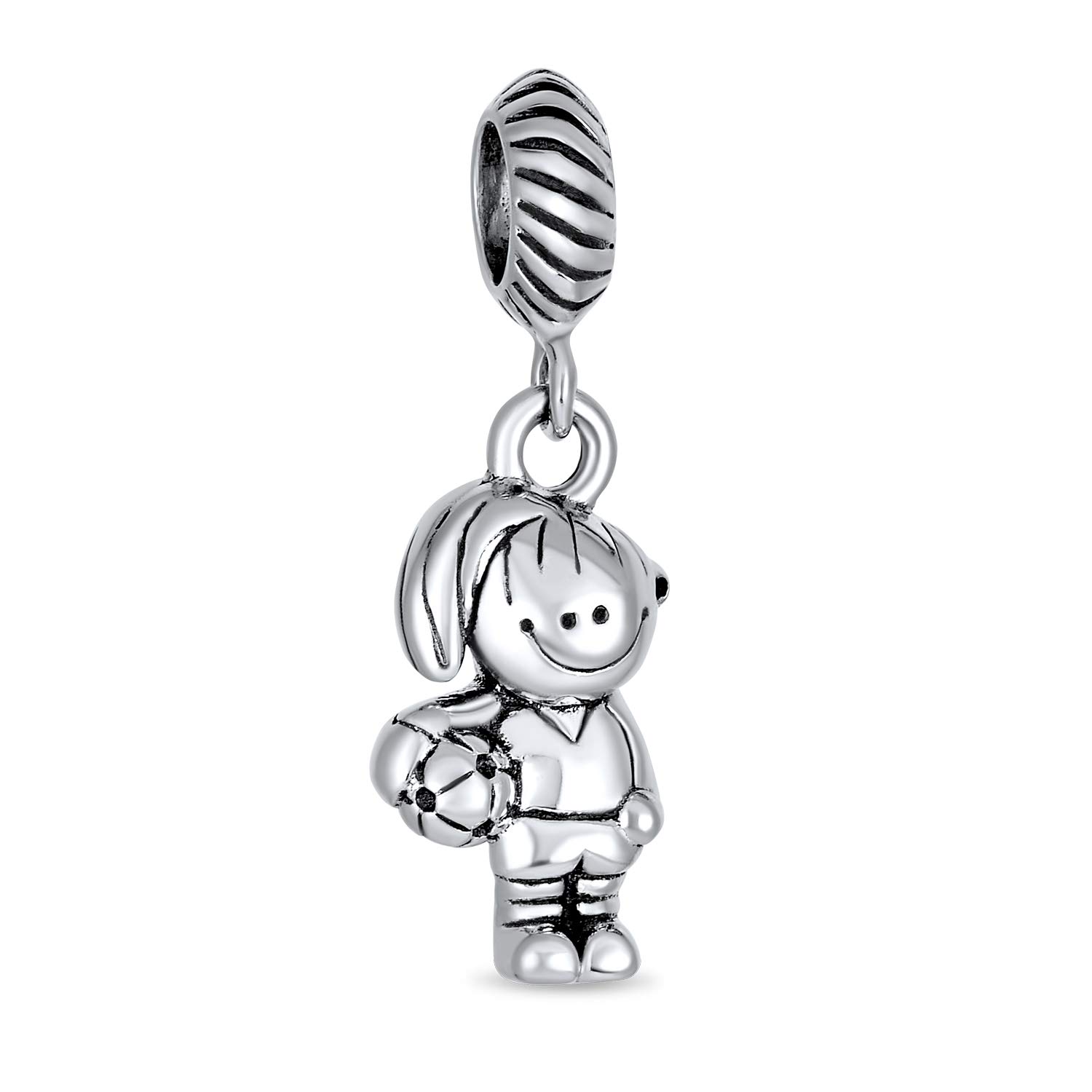 Bling Jewelry Personalized Cartoon Sports Soccer Player Dangle Charm Bead For Women Oxidized .925 Sterling Silver Fit European Bracelet