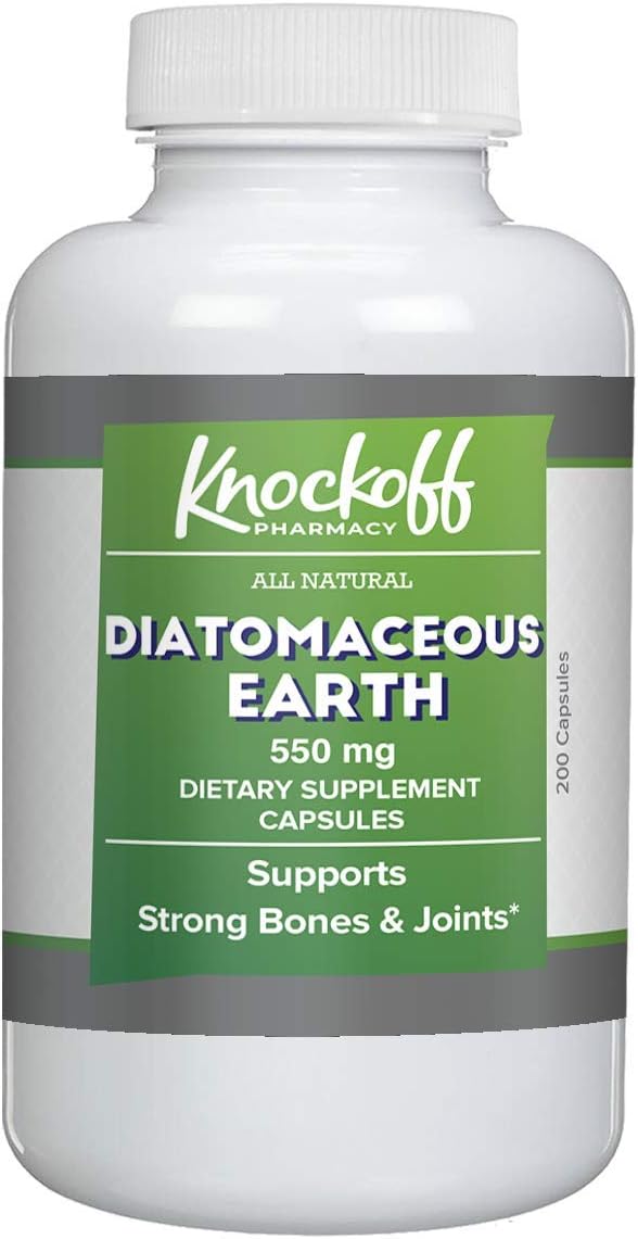Diatomaceous Earth Superfood Supplement (200 Capsules, 550 mg/Serving, 100 Servings/Bottle) by Knock Off Pharmacy, Food Safe, Improves Sleep Patterns*, Strengthens Bones & Joints*, Total Body Welln