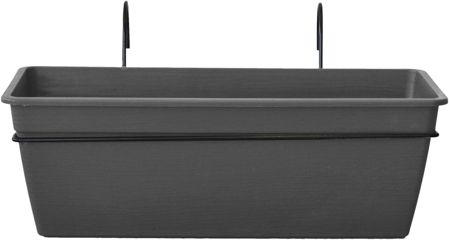 ALMI Gefen Railing Planter 22 Inches, Deck Rail Balcony Mount Flower Planter Box, Adjustable Over the Railing Planters, Indoor, Outdoor Planting Boxes, No Extra Tools Needed - Grey