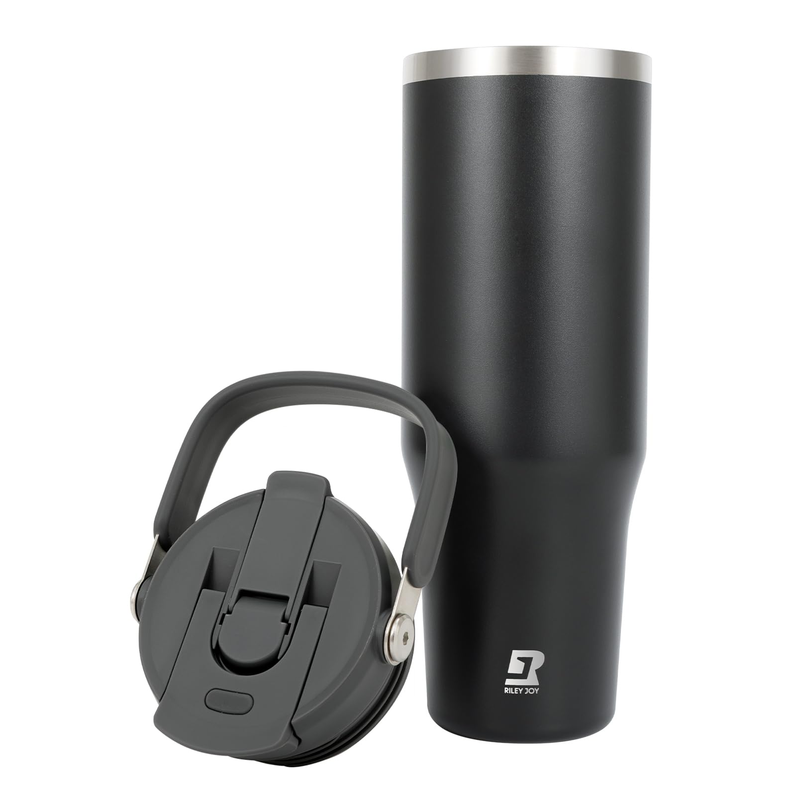 Riley Joy 2.0 Stainless Steel Tumbler 32 oz with Handle and Straw - 100% Leak Proof Insulated Water Bottle - Easy to Carry Travel Mug - Dishwasher Safe - Car Coffee Cup - Black