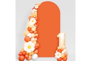 Showgeous 6FT Arch Backdrop Cover Orange Wedding Arch Cover Spandex Fitted Arch Cover for Round Top Backdrop Stand Covers for Wedding Birthday Party Baby Shower Banquet Decoration