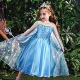 Vicloon Elsa Dress 5Pcs Princess Costume Set with Crown Wand Gloves Tiara view 7