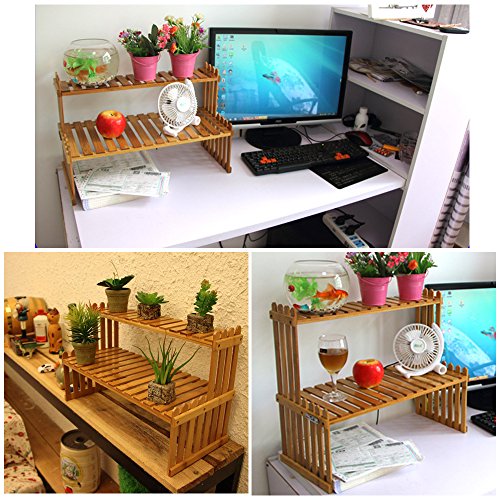 OGORI Plant Stand Flower Display Stand, 2 Tier Desk Shelf Rack Bamboo Bonsai Tools - Thumbnail 2